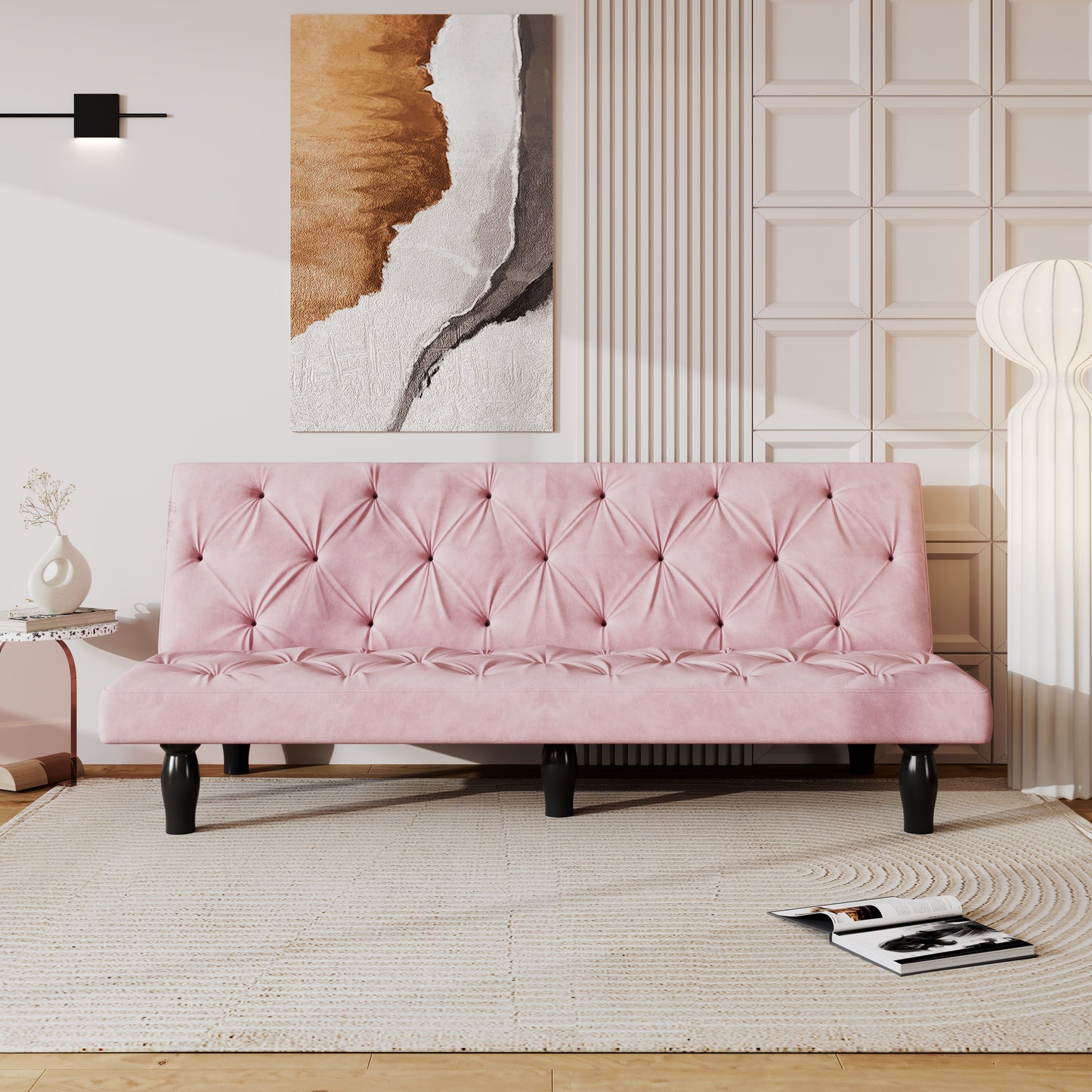 66" Pink Velvet Sofa Bed - Stylish Convertible for Living Rooms