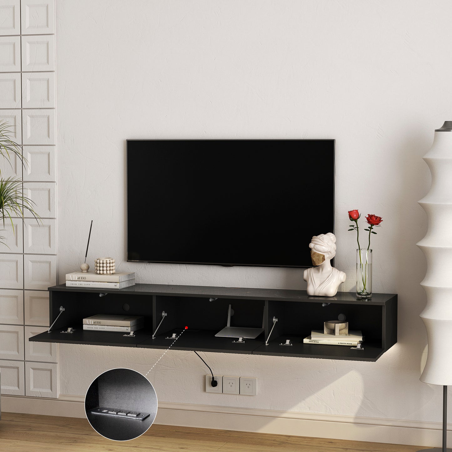 Floating TV Stand Wall Mounted With 16 Color LEDs,67 Modern Stand,
