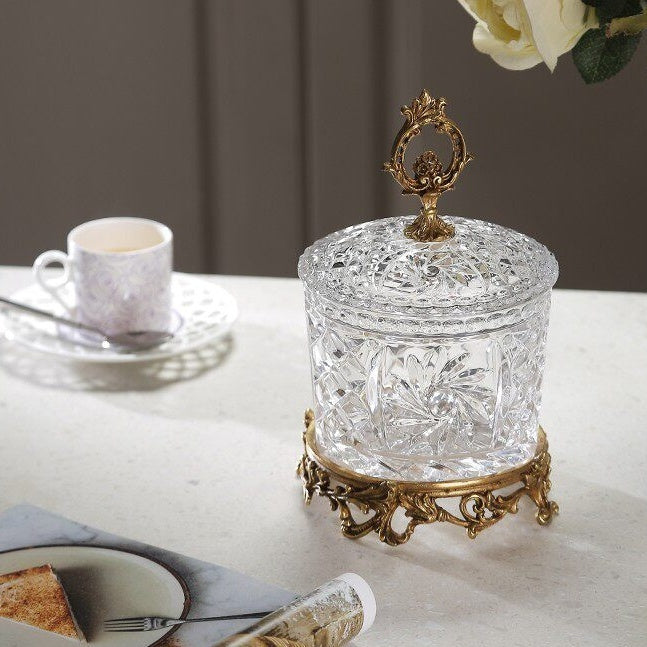 French-Style Crystal Glass and Brass Candy Jar - Transparent Kitchen Storage