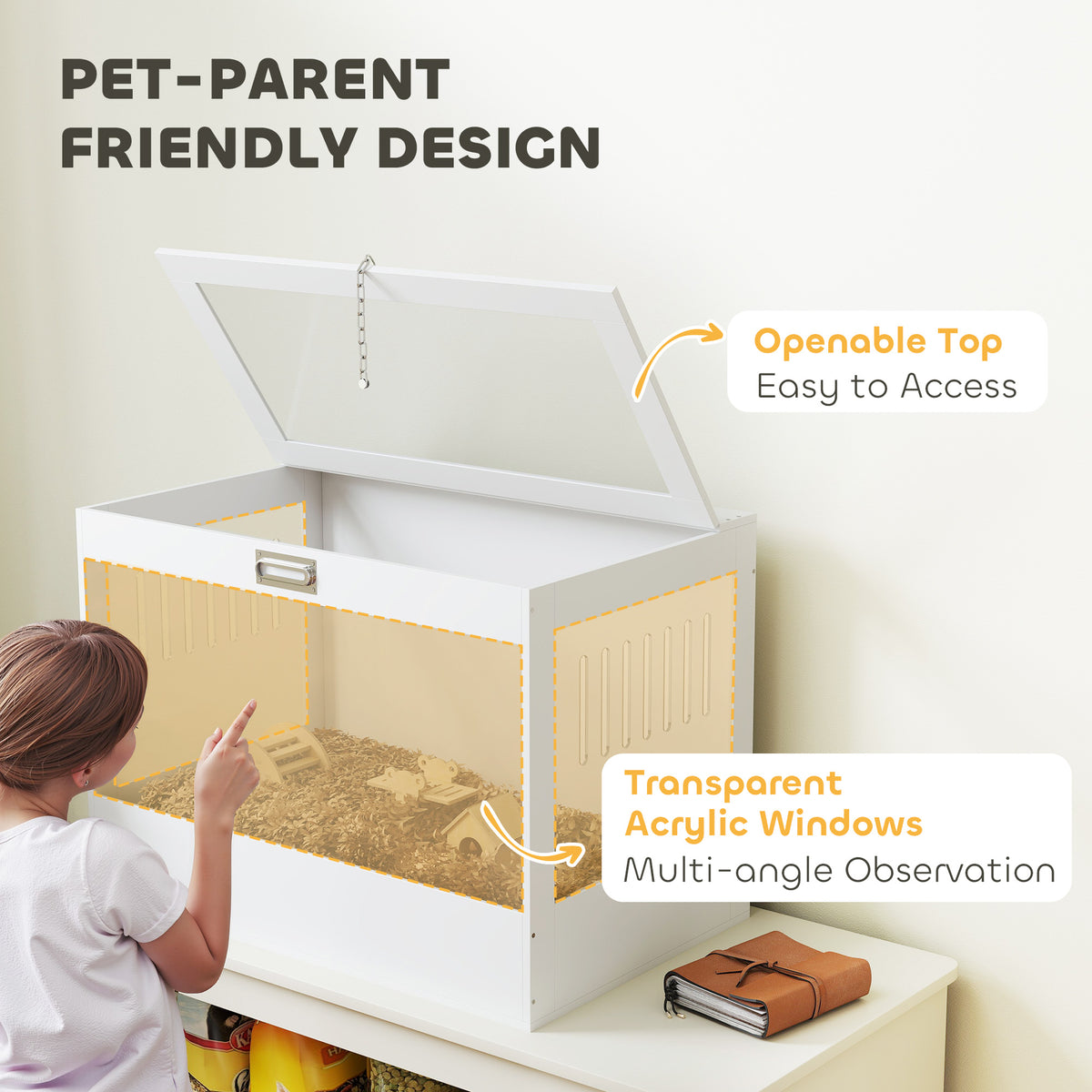 Hamster Cage with Openable Top Lock & Accessories - White Acrylic Pet Enclosure