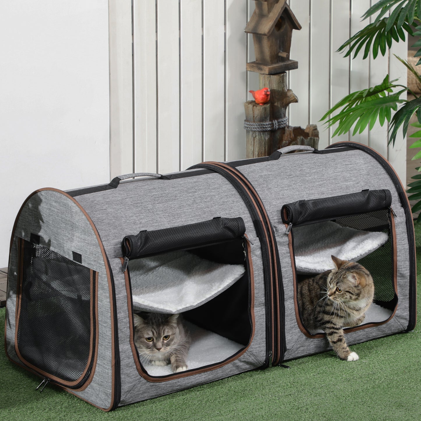 39-Inch Portable Soft-Sided Cat Carrier with Divider & Storage Bag - Light Gray