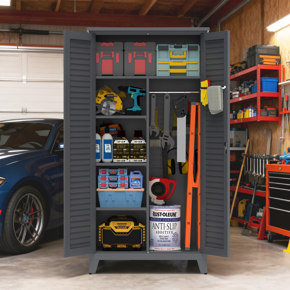 73'' Tall Metal Tool Storage Cabinet - Slate Steel Organizer