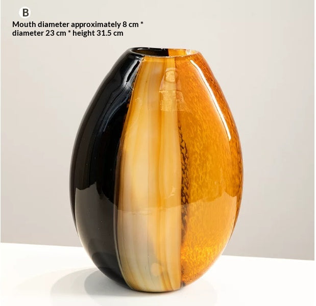 Marble-Patterned Crystal Amber Small Vase - Home Decor & Tabletop Ornament