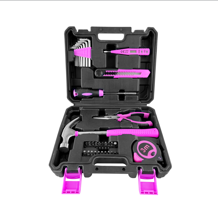Pink 34-Piece Tool Set with Storage Box for Home, DIY & Repair