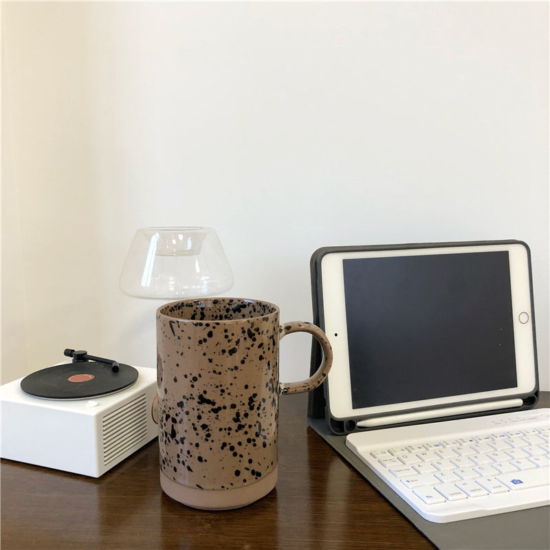 Retro Japanese Style Splash Ink Ceramic Coffee Cup - Large Capacity