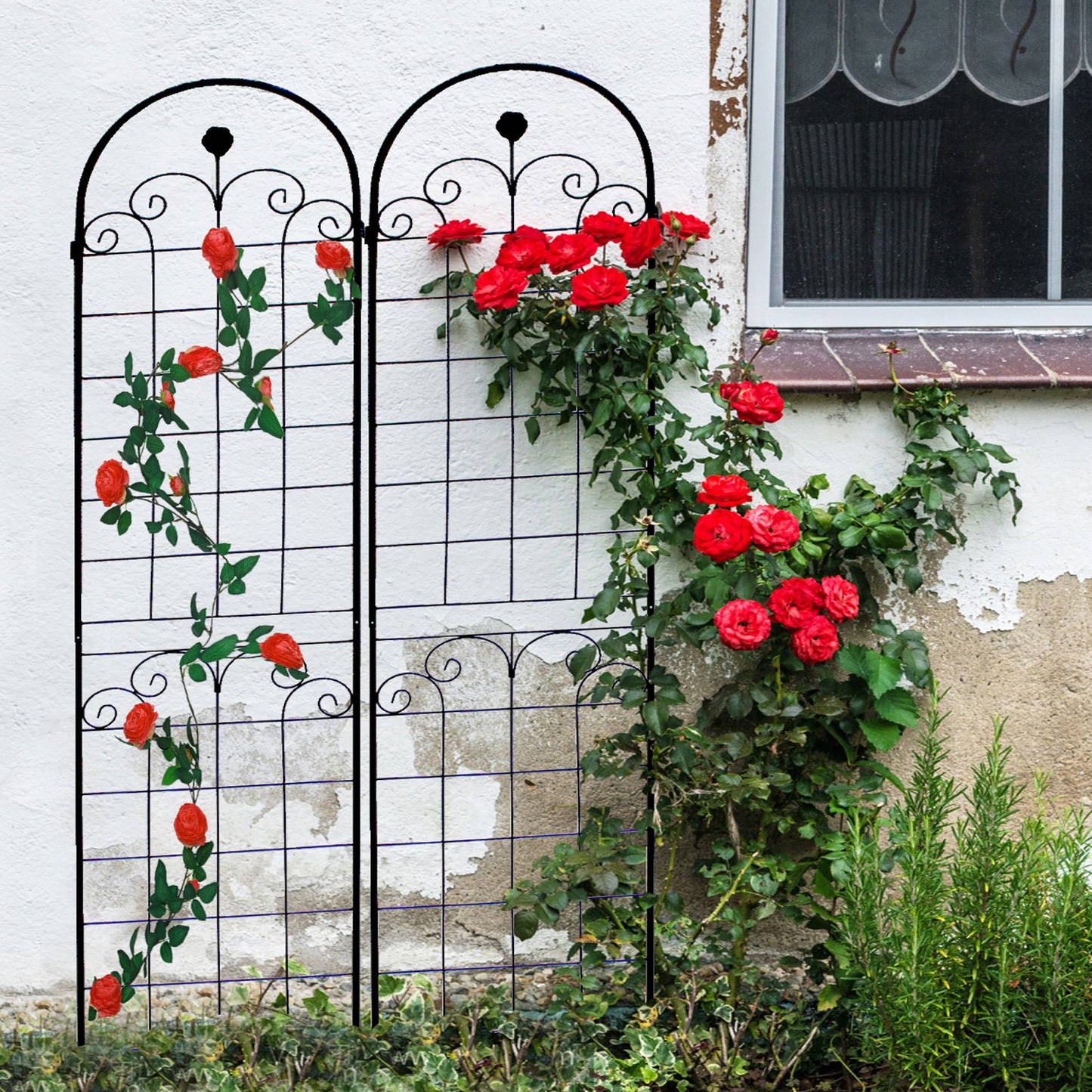 Metal Garden Trellis Pack for Climbing Plants Outdoor Support Black 4 Pack
