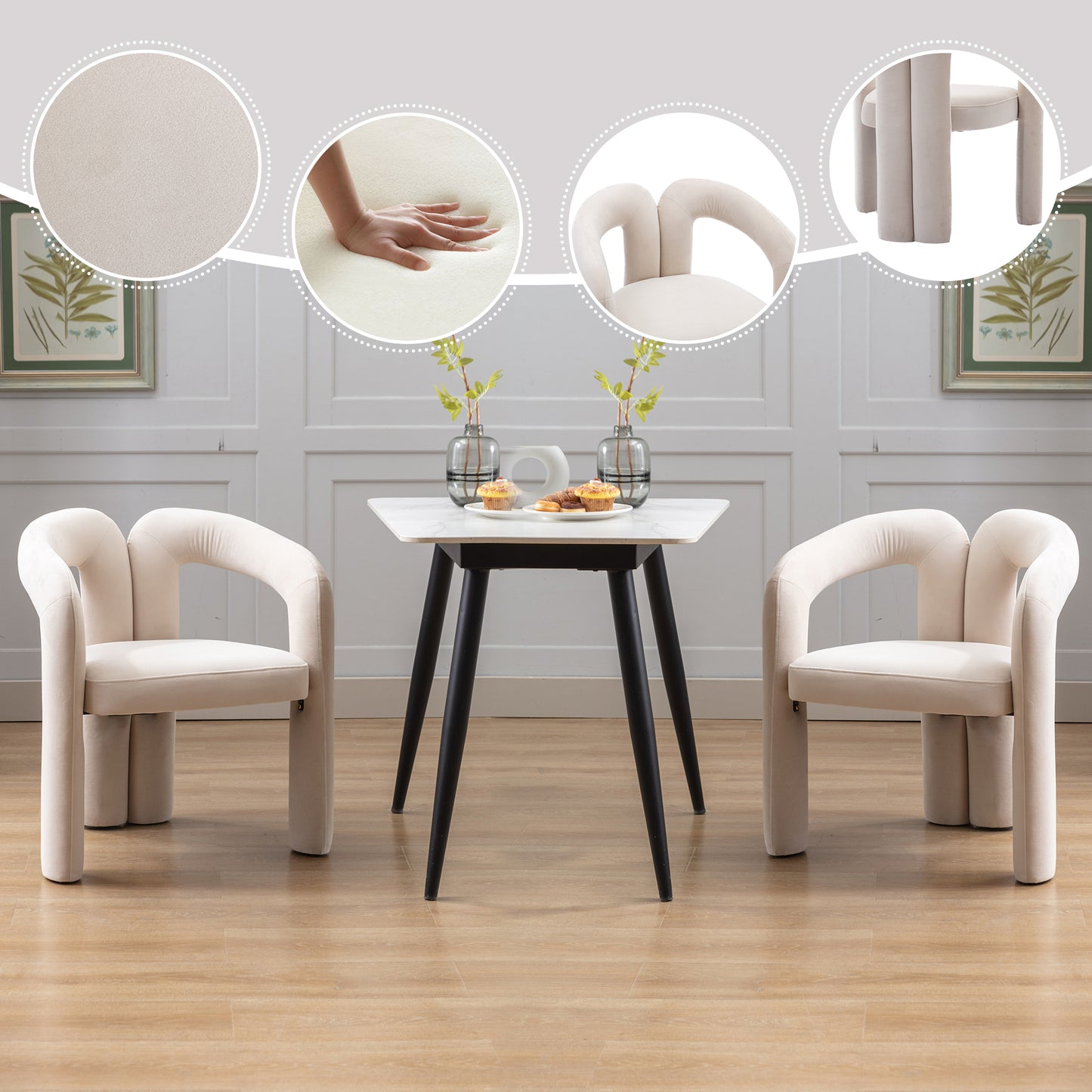 Beige Velvet Upholstered Accent Dining Chair - Set of 2