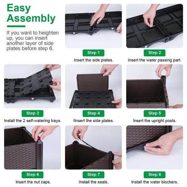 Self-Watering Raised Garden Bed with Water Tray - Rectangle Planter for Flowers Vegetables Herbs