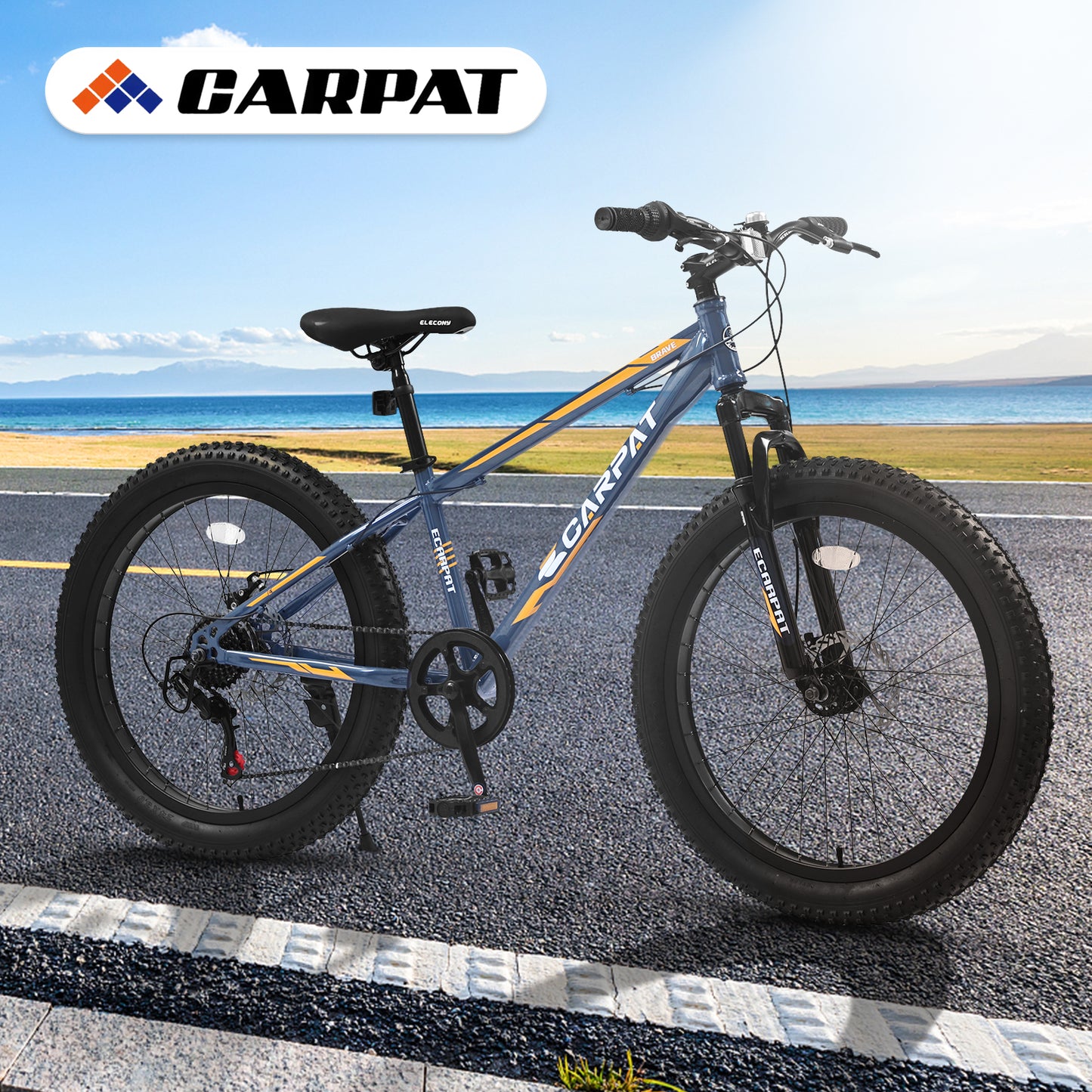 24 Inch Fat Tire Mountain Bike - Full Shimano 7 Speed, Gray