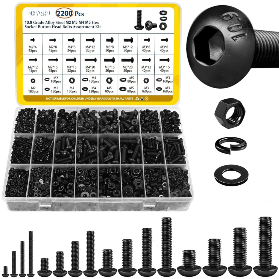 2200-Piece Metric Screw Assortment Kit - M2, M3, M4, M5