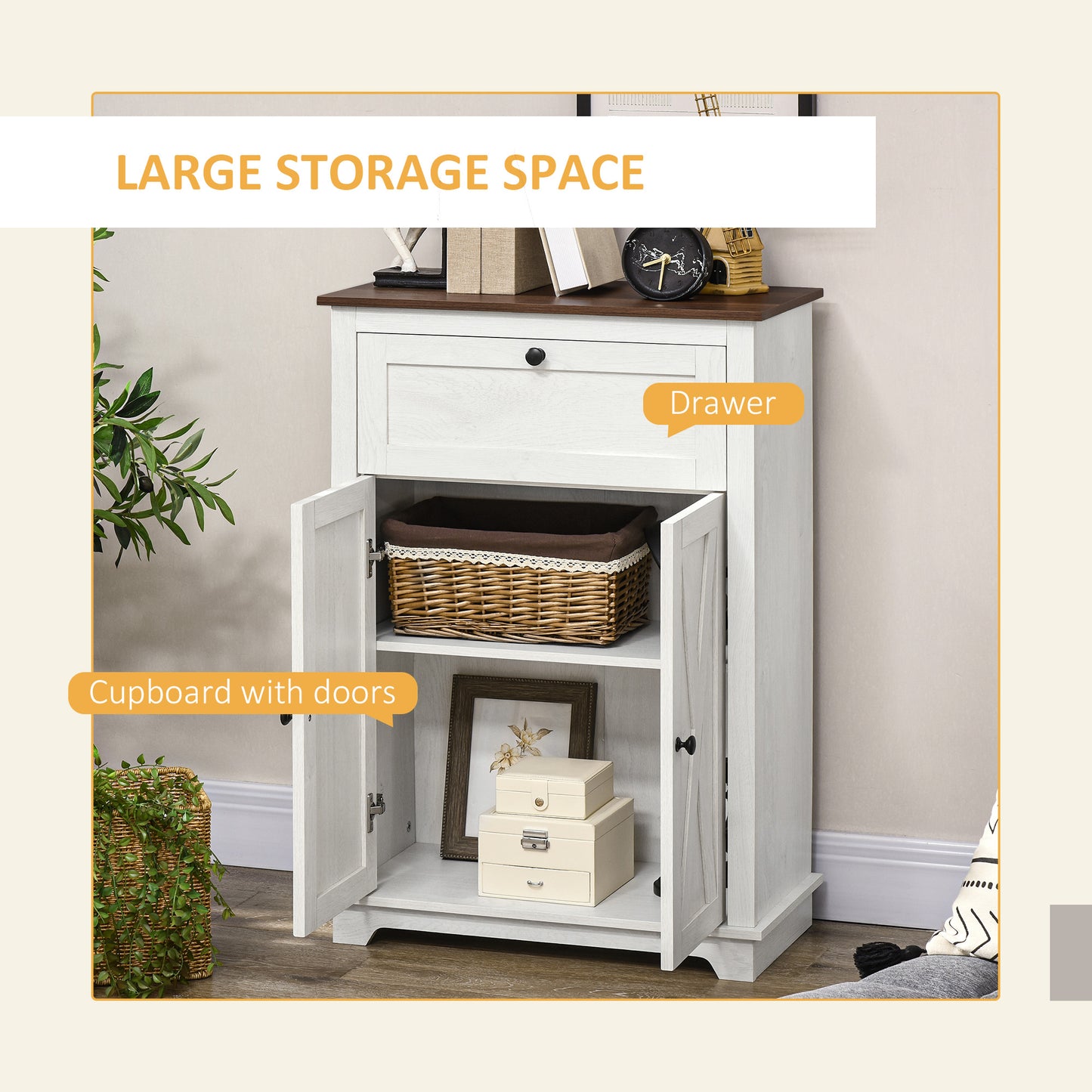 Farmhouse Sideboard Storage Cabinet with Doors & Drawer - White