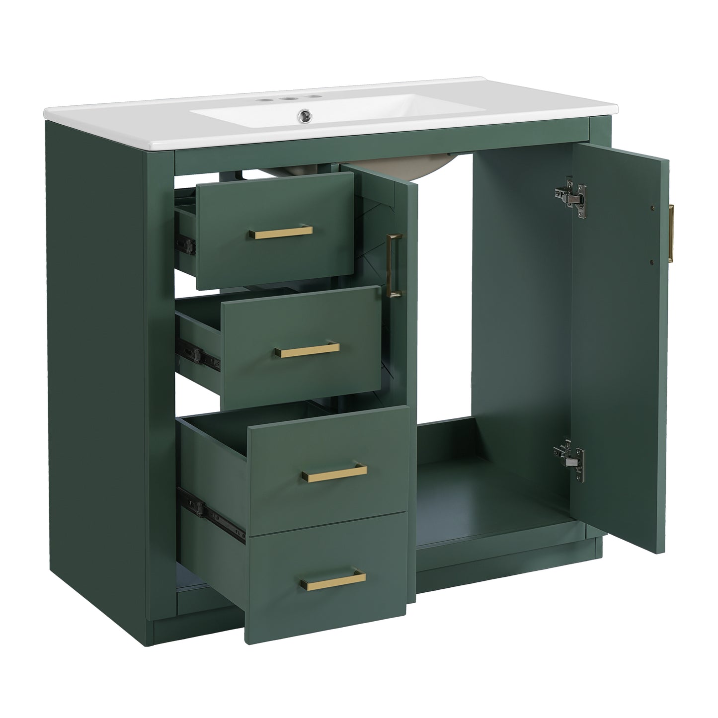 36-Inch Green Bathroom Vanity with Ceramic Sink & Storage Cabinet