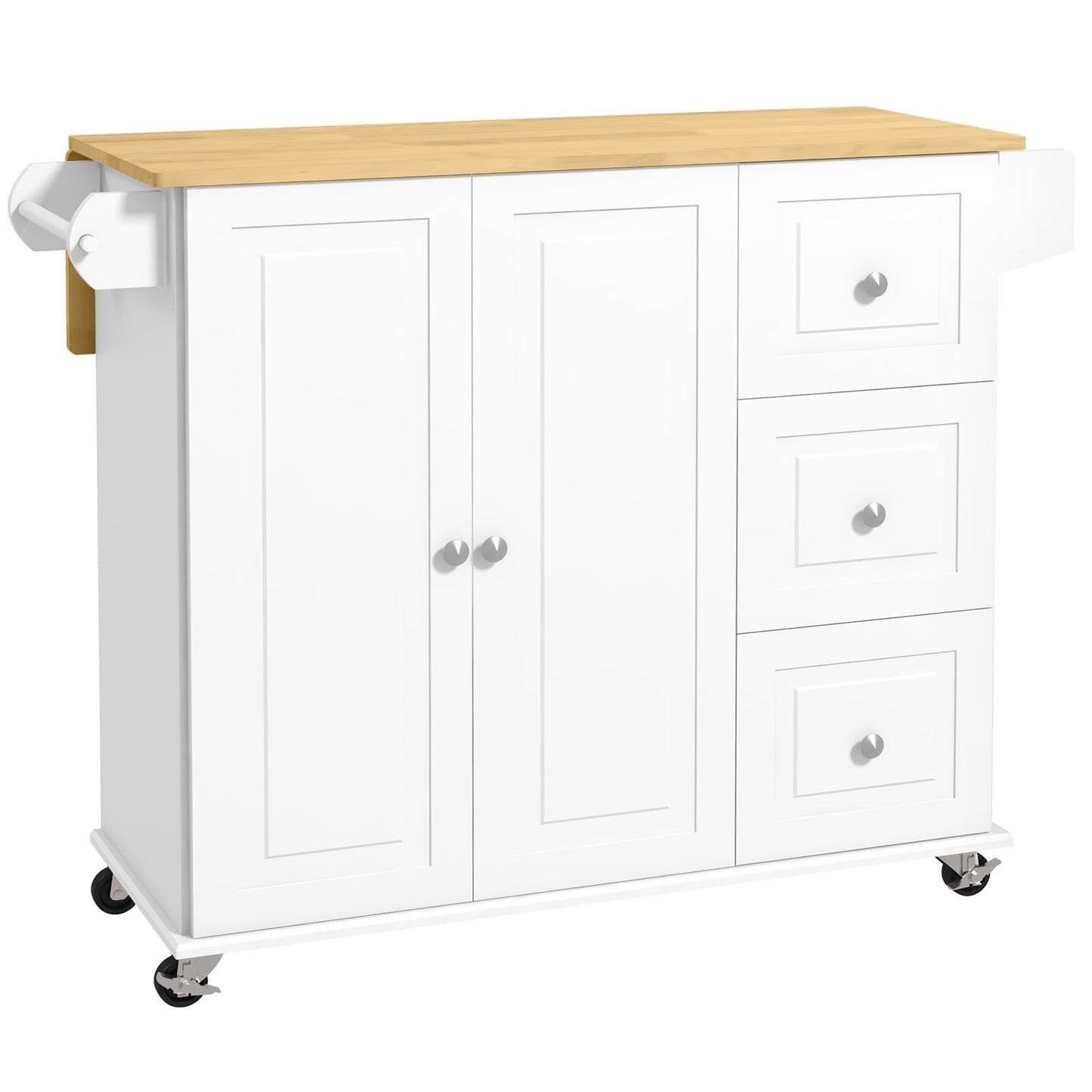 Kitchen Island with Drop Leaf, Rolling Cart on Wheels 3 Drawers,