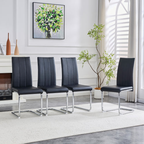 4-Pack PU Upholstered Dining Chairs - Black Modern Kitchen Side With