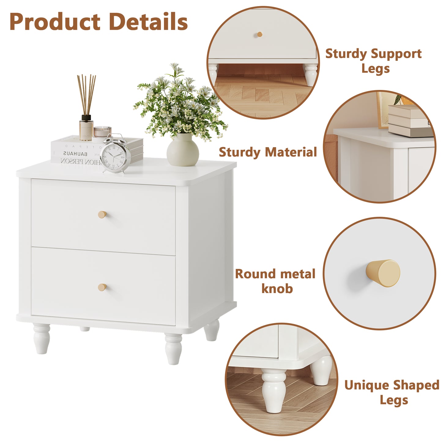 Modern White 2-Drawer Nightstand - MDF Bedside Table