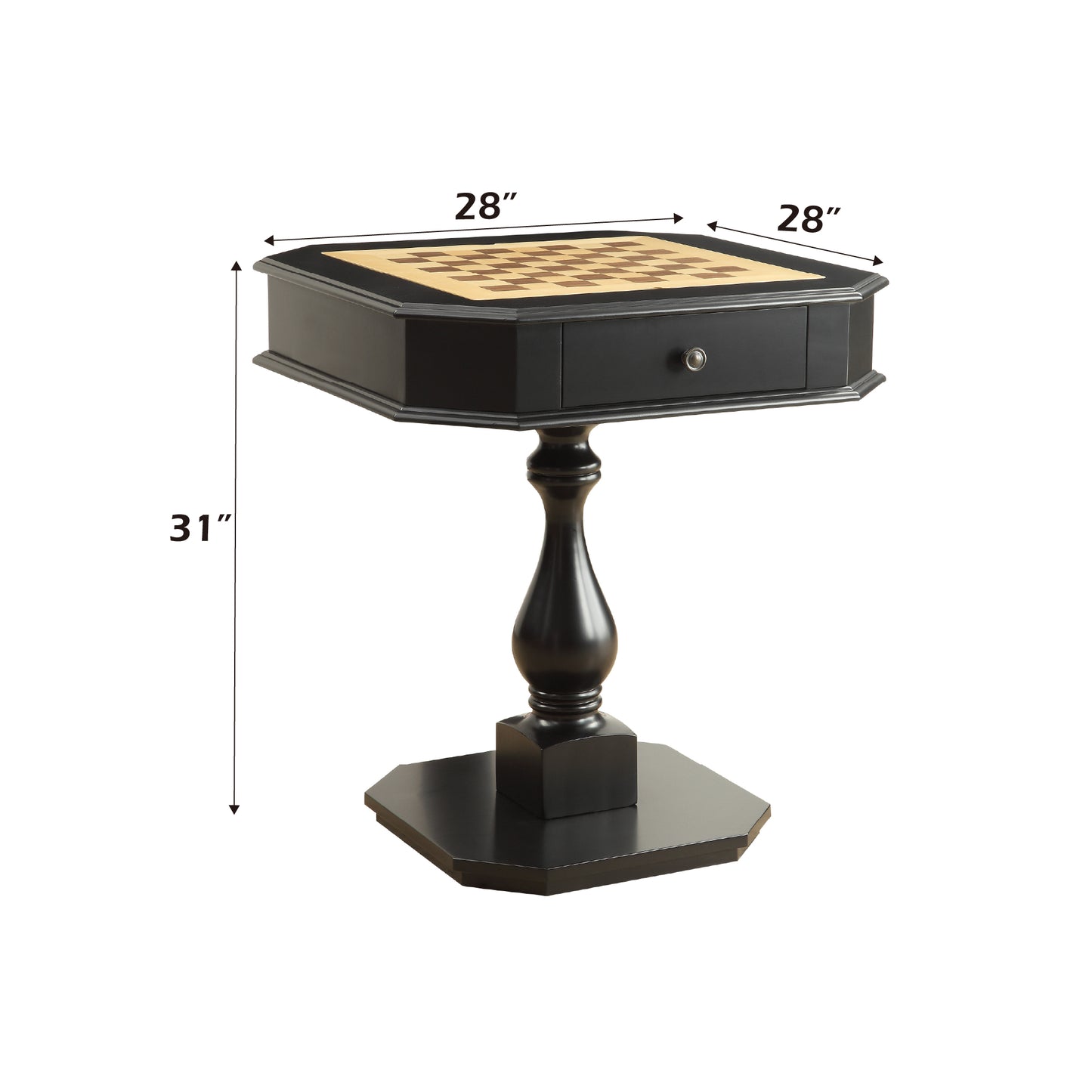 Bishop Black Finish Reversible Chess Checker Game Table with Game Tray
