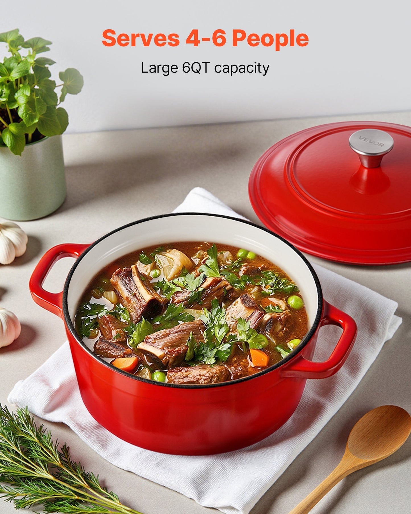 6QT Enameled Cast Iron Dutch Oven with Lid - Red