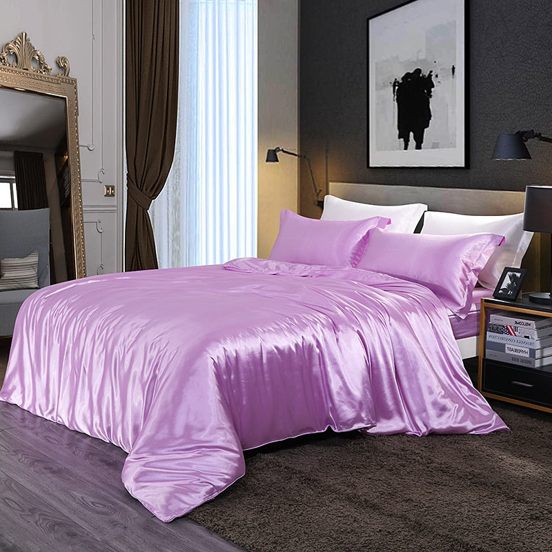Silky Four-Piece Bedding Set - Quilt Cover Bed Sheet & Fitted Sheet