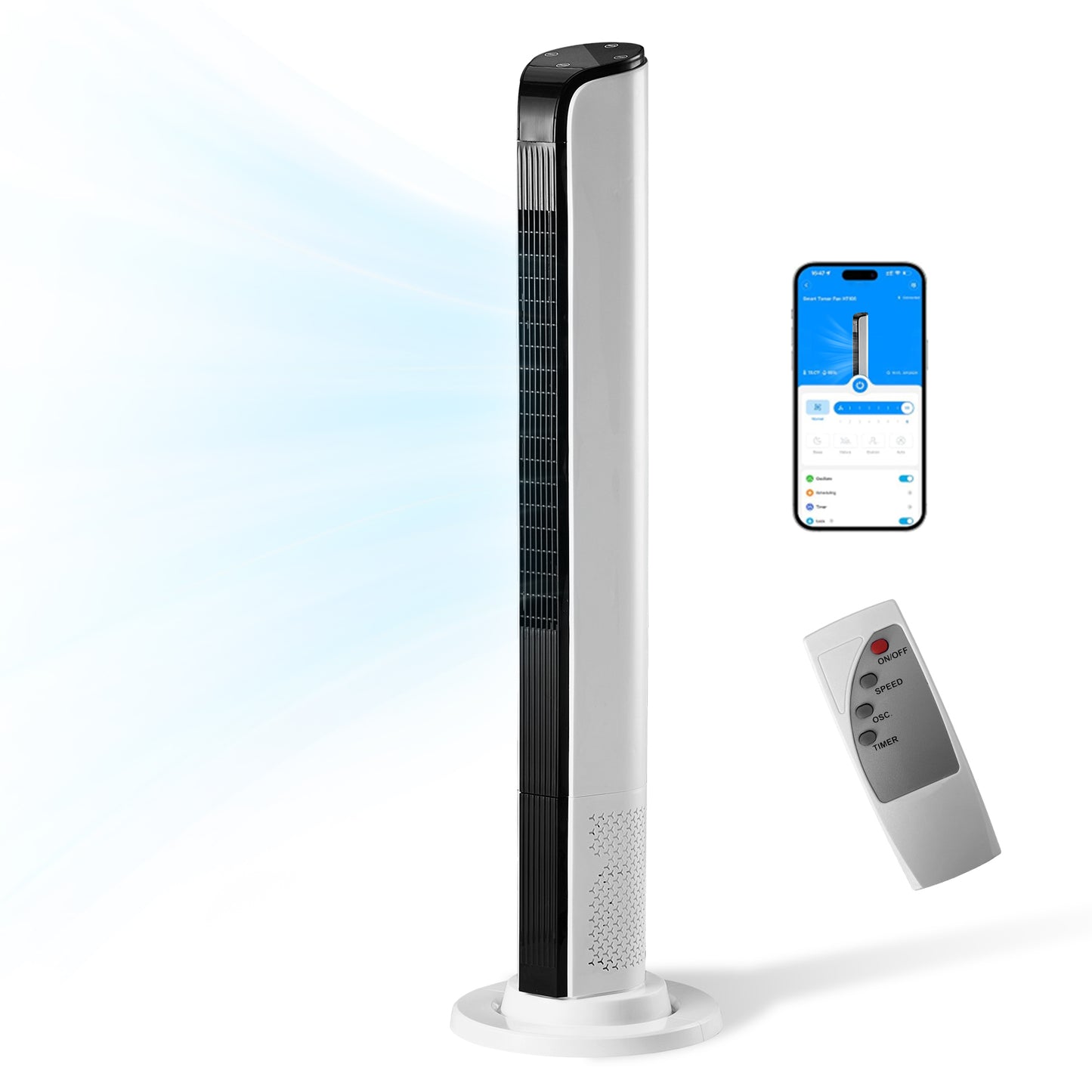 42 Inch Smart Tower Fan with WiFi Remote Control Digital Display Space Saving