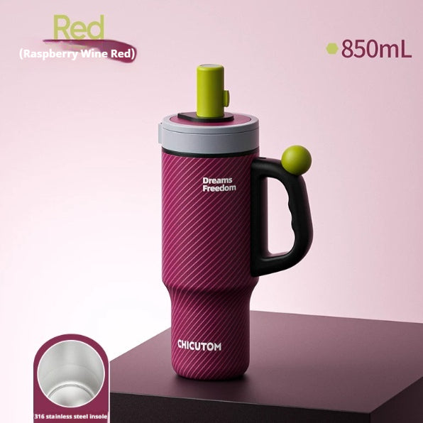 Large-Capacity Insulated Ceramic & Stainless Steel Travel Cup with Handle
