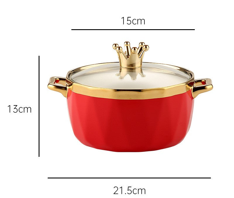 Ceramic Instant Noodle Bowl with Lid - Household Soup Bowl for Kitchen Use