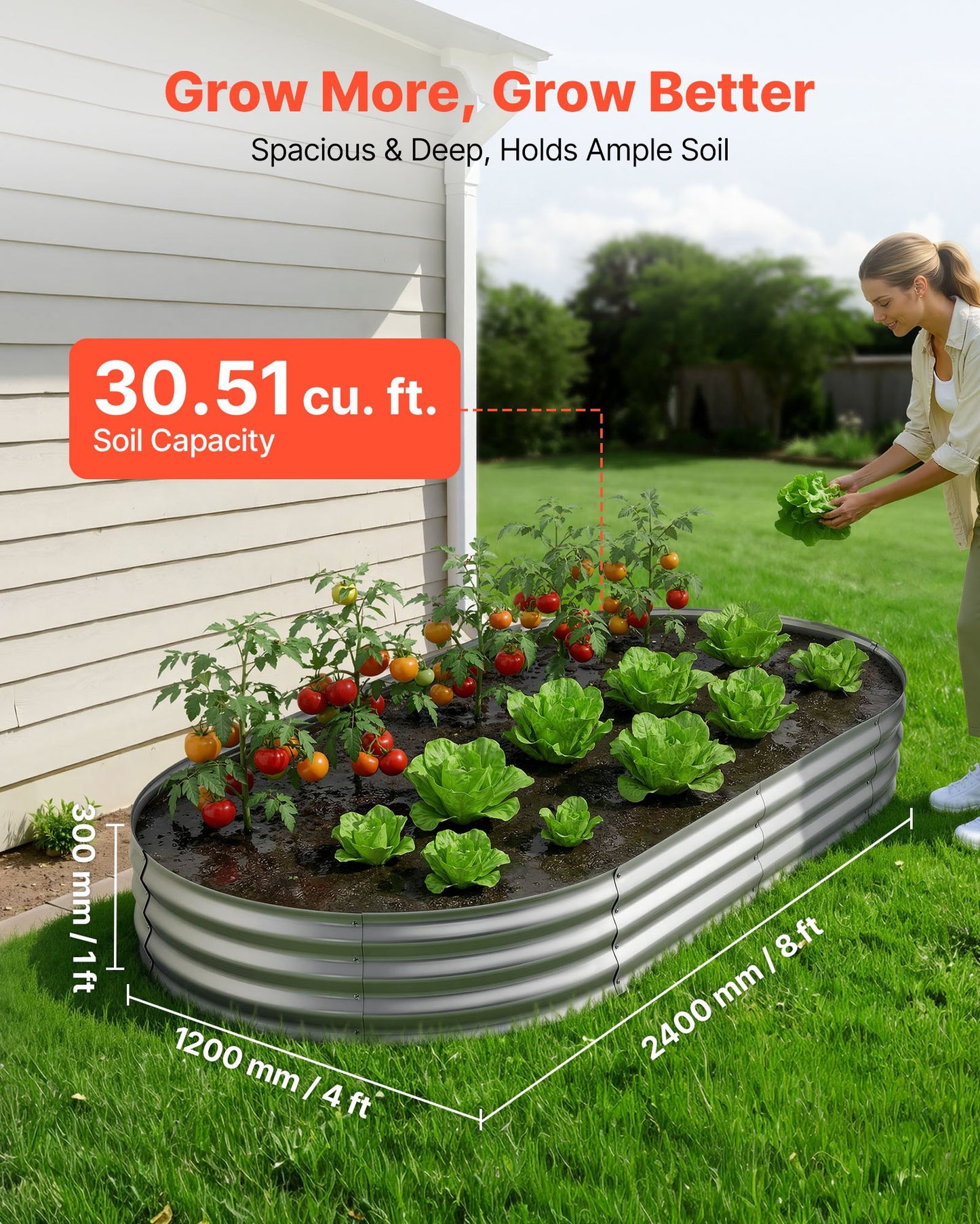 Galvanized Raised Garden Bed - 8x4x1 ft Outdoor Metal Planter Box Kit with Gloves