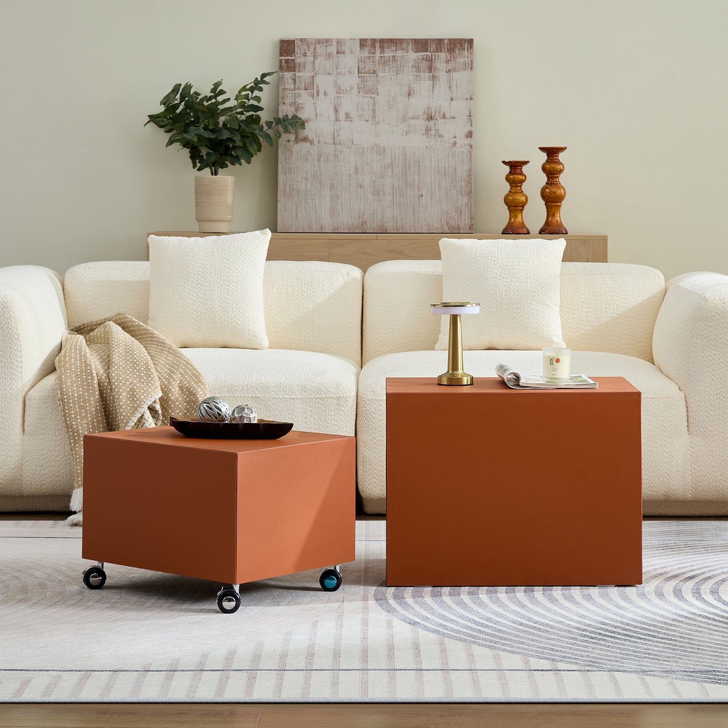 Modern Orange MDF Saddle Leather Table -Two Compact Sizes, Perfect