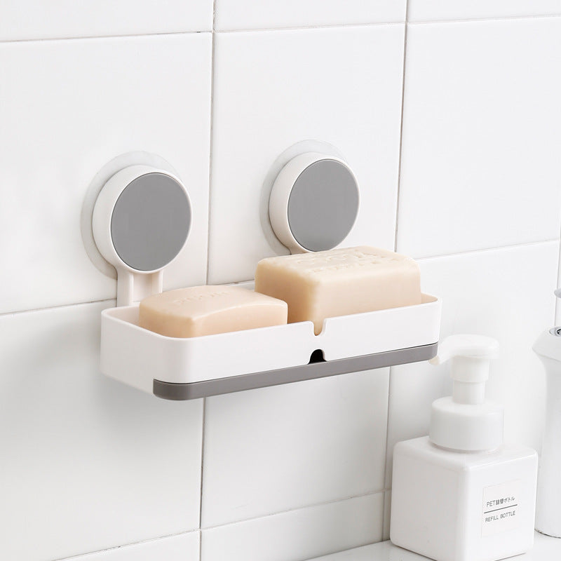 Large Double Compartment Suction Cup Soap Box - No Holes Bathroom Storage