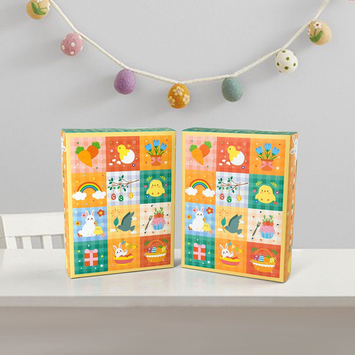 15-Piece Easter Advent Calendar Boxes - Bunny & Chick Patterns