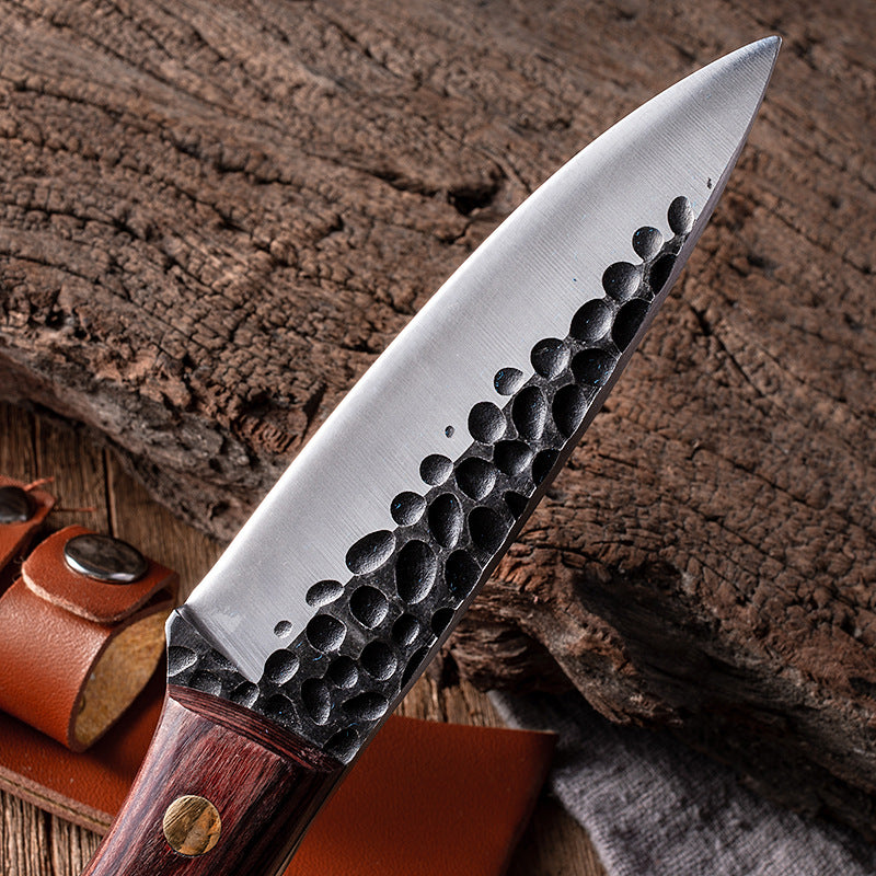 Multi-Purpose Household Knife with Leather Sheath - Stainless Steel Kitchen Tool