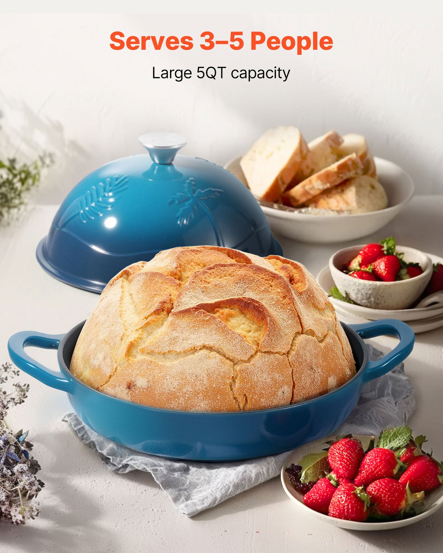 5QT Enameled Cast Iron Dutch Oven with Lid & Dual Handles - Green