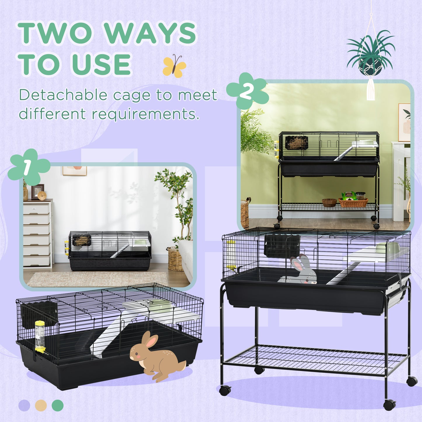 Small Animal Cage with Removable Stand, Wheels & Shelf for Guinea Pig, Hedgehog & Ferret - 39x20.5x36.5 Inches, Grey