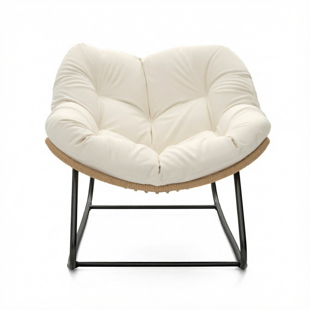 Oversized Rocking Egg Chair with Cushion - Beige Outdoor Seating