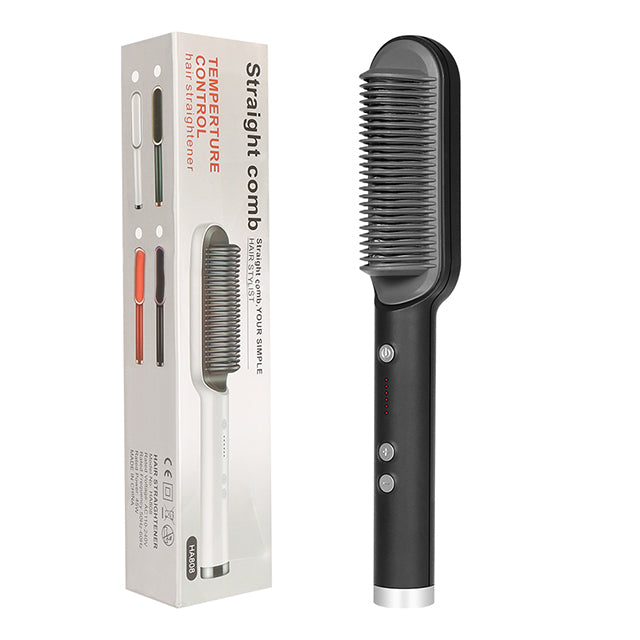 2-in-1 Hair Straightener Curling Iron Hot Comb with Negative Ions - Multi-Functional Electric Hair Styling Brush