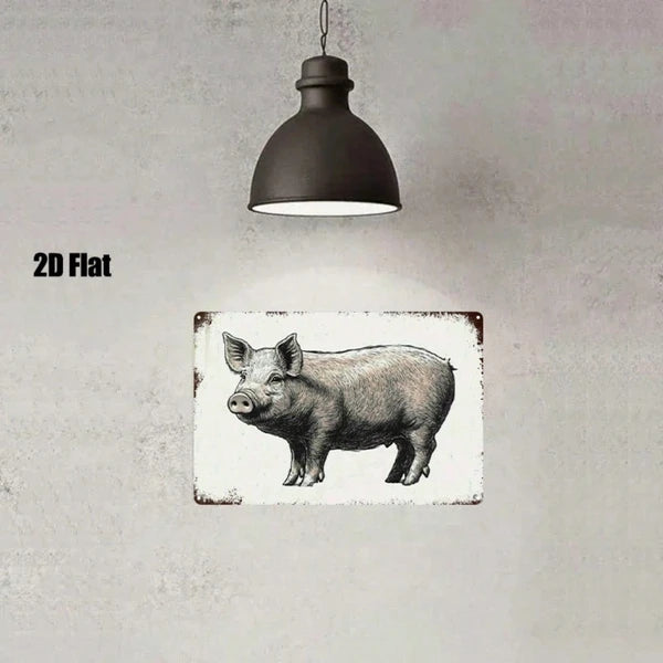 Vintage Cartoon Pig Metal Sign - 8x12 Inch Wall Art