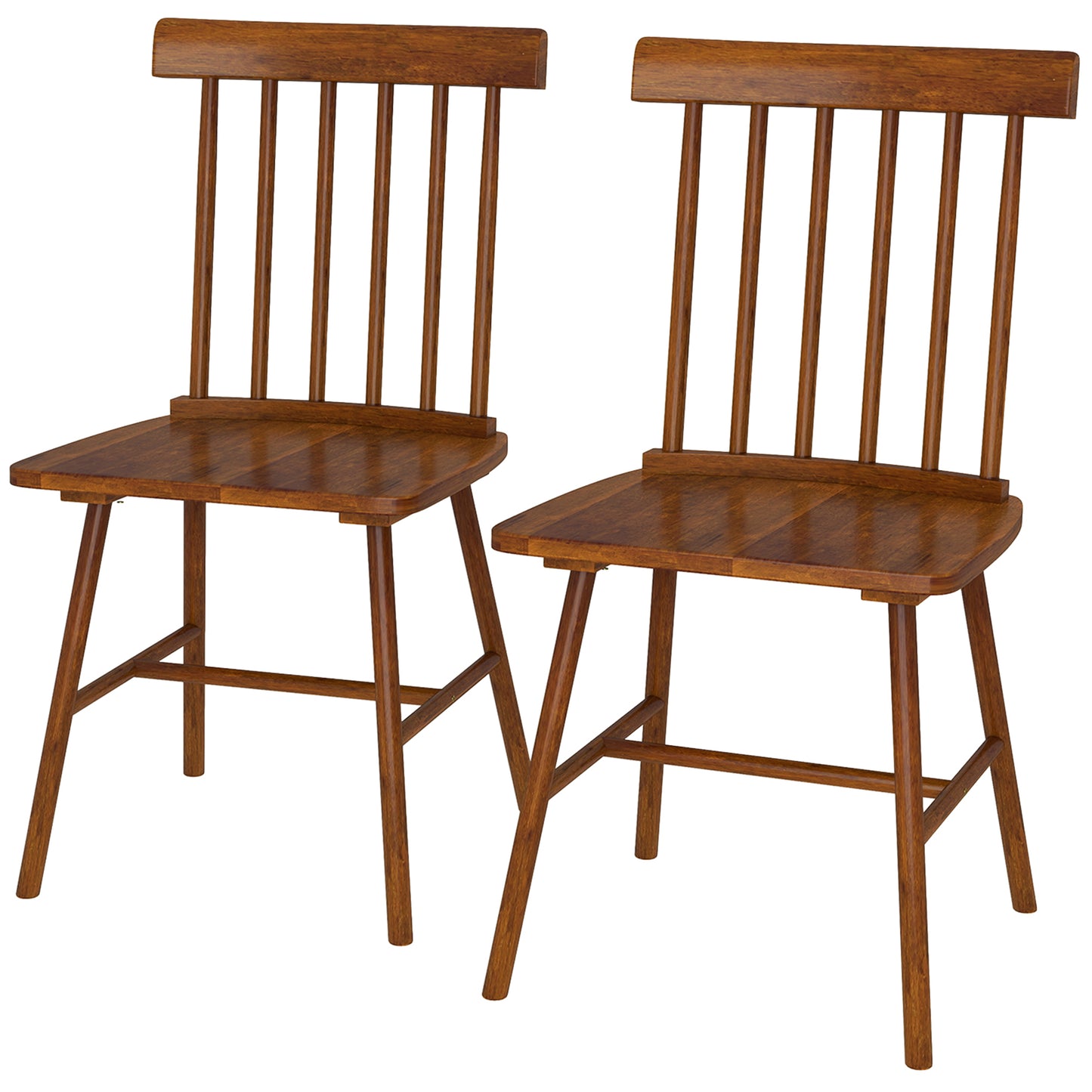 Set of 2 Farmhouse Dining Chairs - Light Brown Wooden Spindle Back