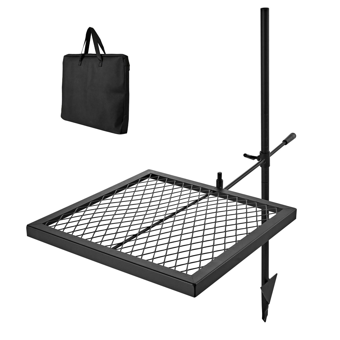 Heavy Duty Swivel Campfire Grill - 16-Inch Portable BBQ Grate with Adjustable Height & Carrying Bag