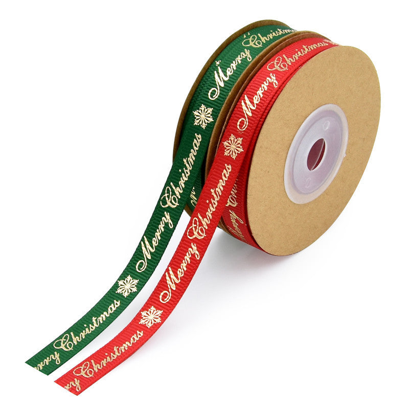 Ribbed Ribbon with Gold Stamping Letters for Party & Home Decor - 10mm Wide