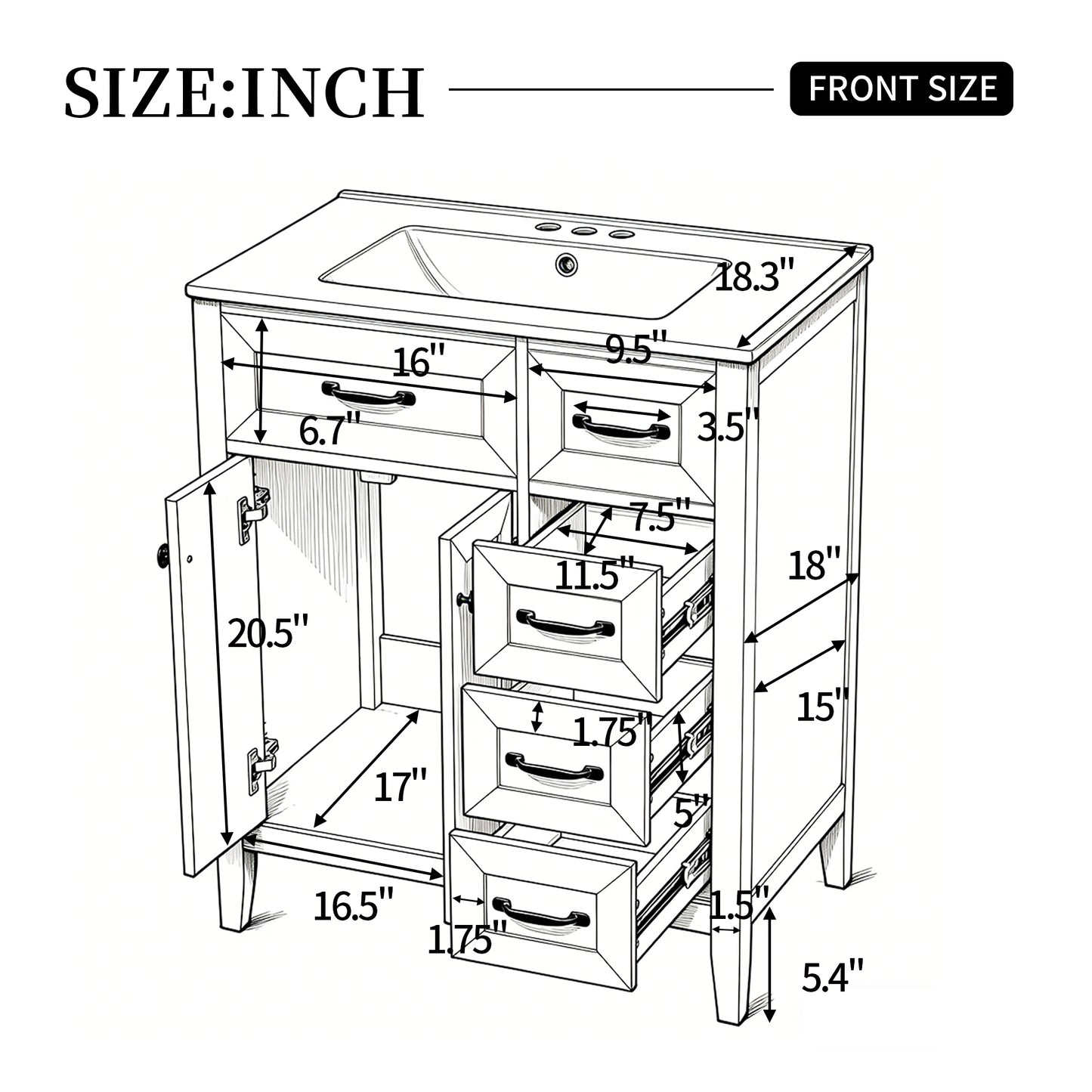 30" White Bathroom Vanity with Ceramic Sink & Soft-Close Drawers