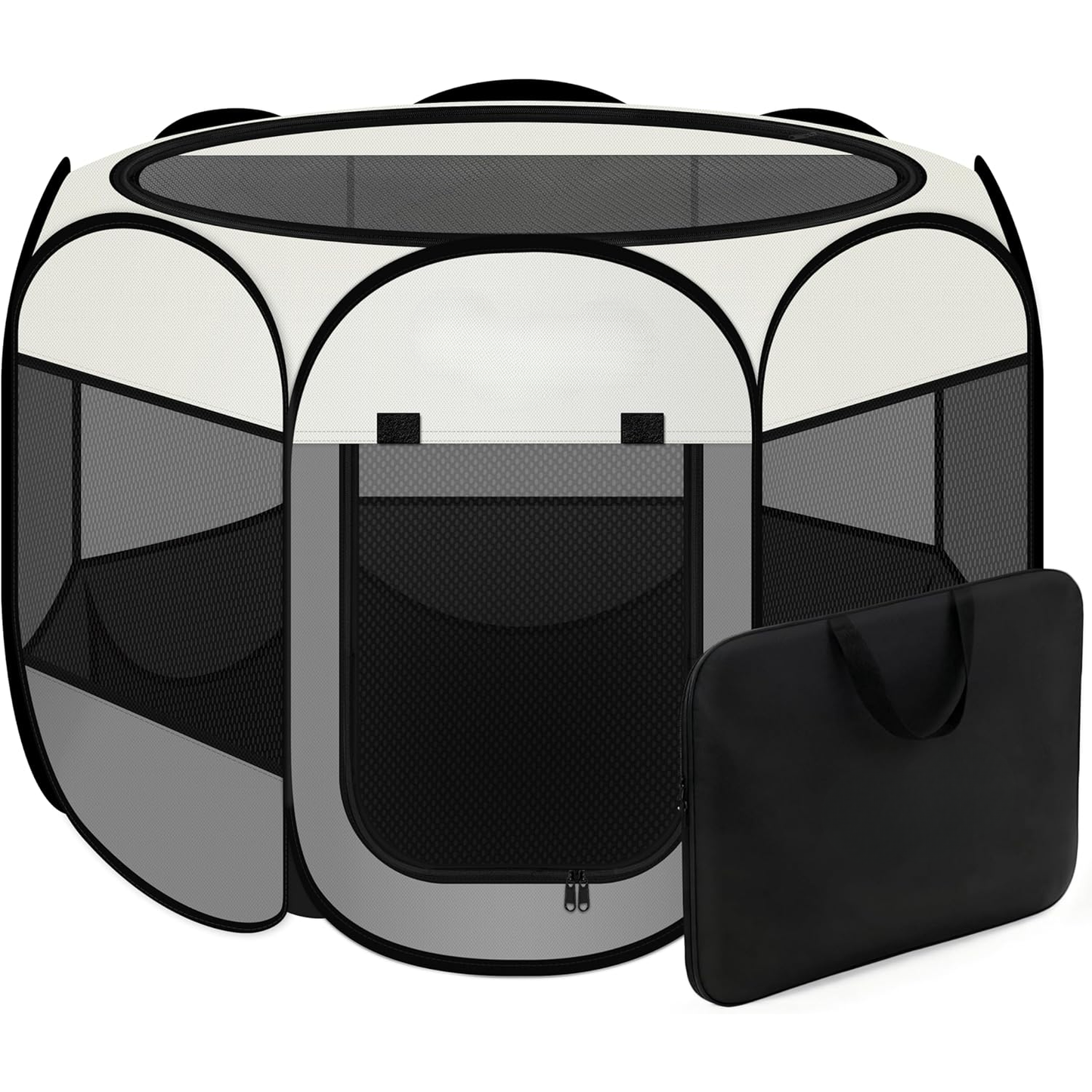 Portable Indoor Outdoor Dog Playpen with Zipper Top & Carrying Case - Grey, Small