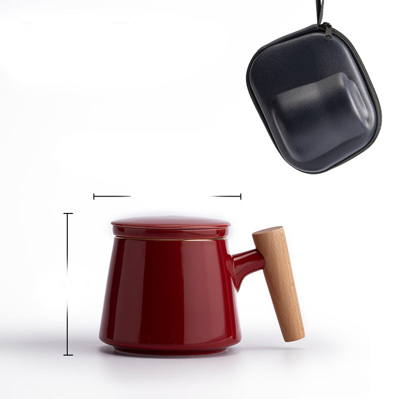 Ceramic Office Cup with Wooden Handle - Multiple Styles & Travel Bag