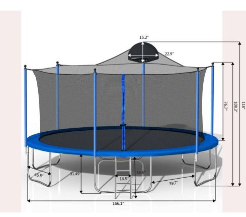 14FT Trampoline for Kids & Adults with Basketball Hoop and Safety Net