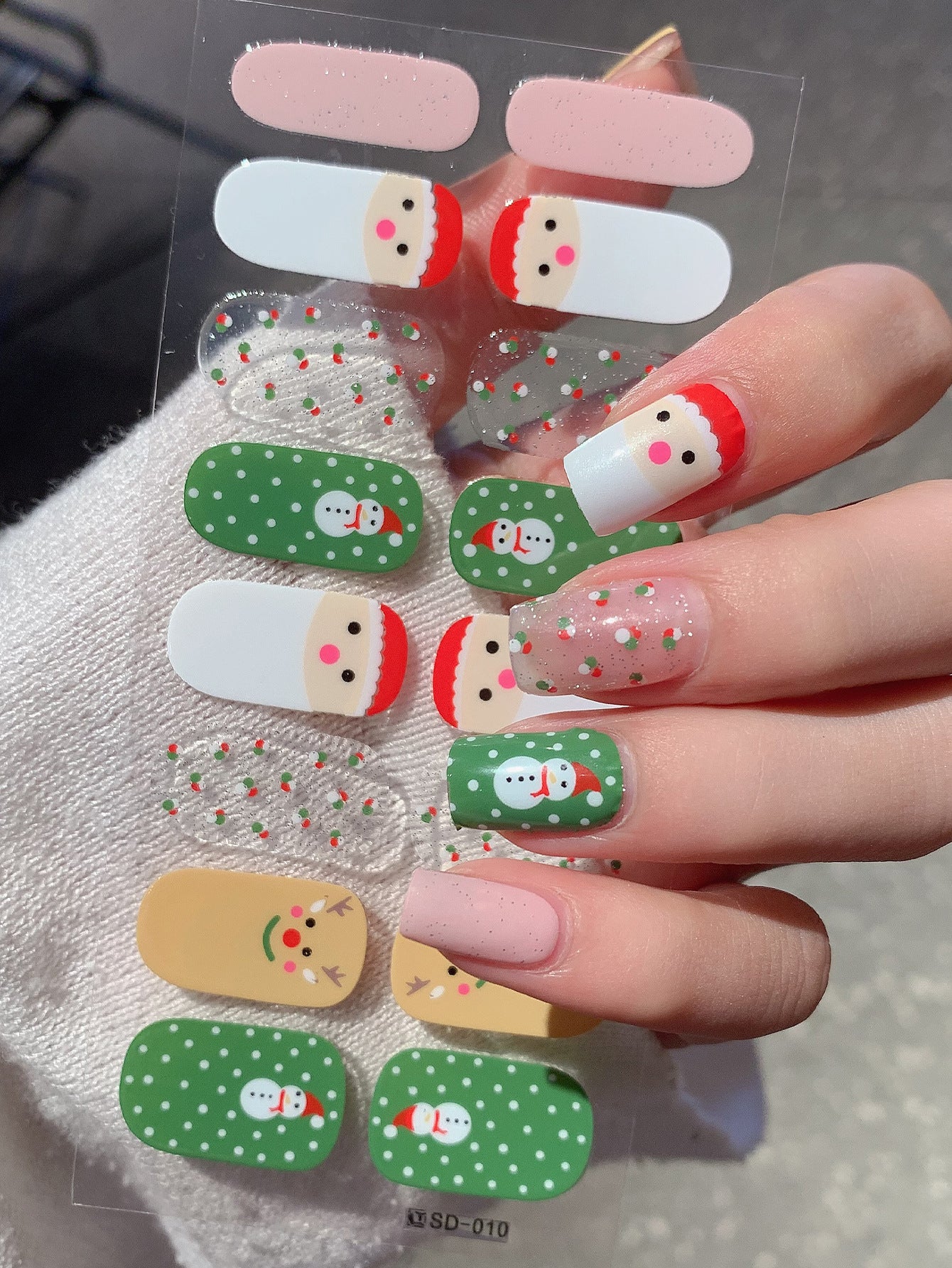 Christmas Nail Stickers Set - Holiday Checkerboard Star Candy Designs for Manicure