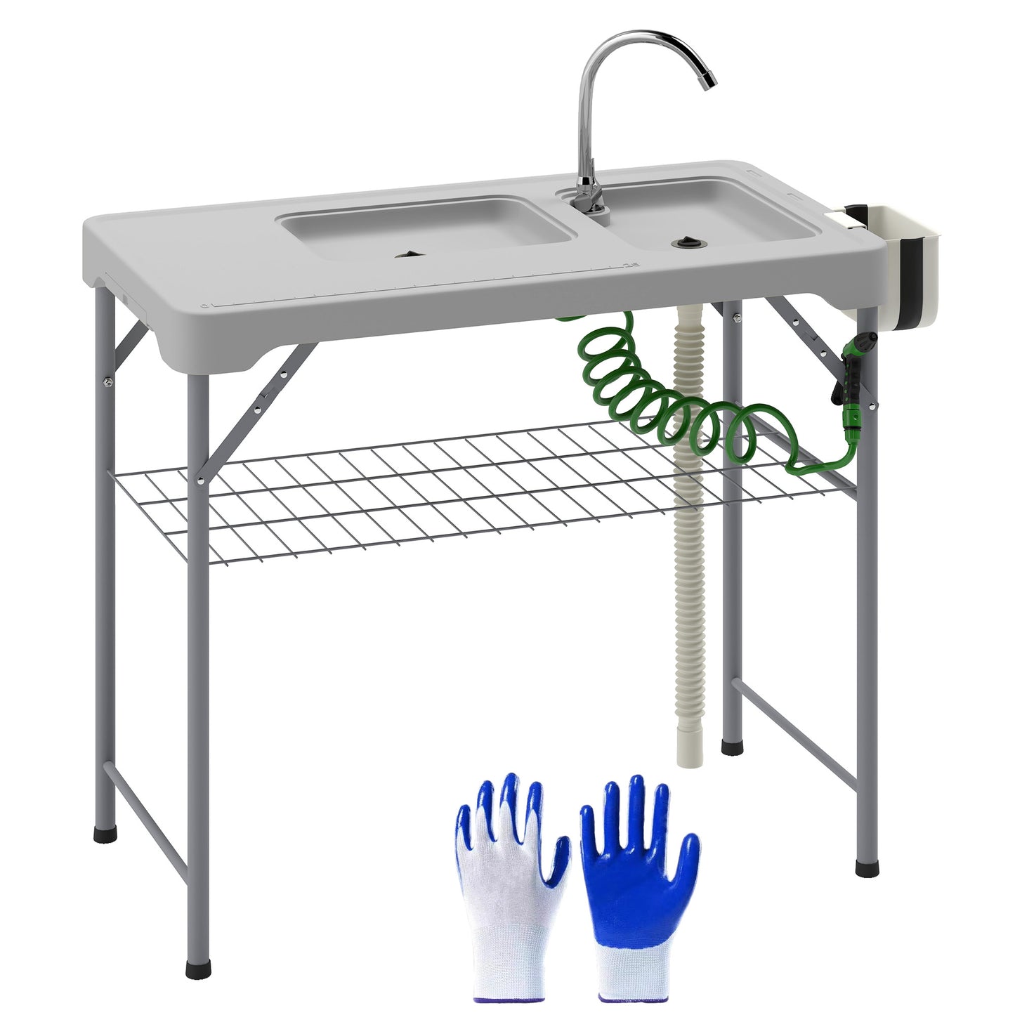 Portable Fish Cleaning Table with Sinks & Faucet - Gray
