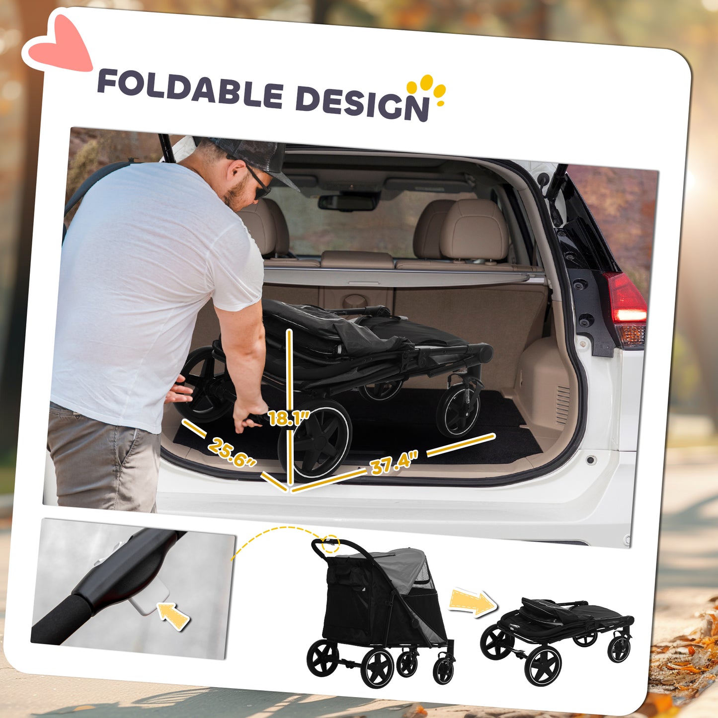 Foldable Dog Stroller for Large & Medium Dogs up to 66 Lbs. with Mesh Window