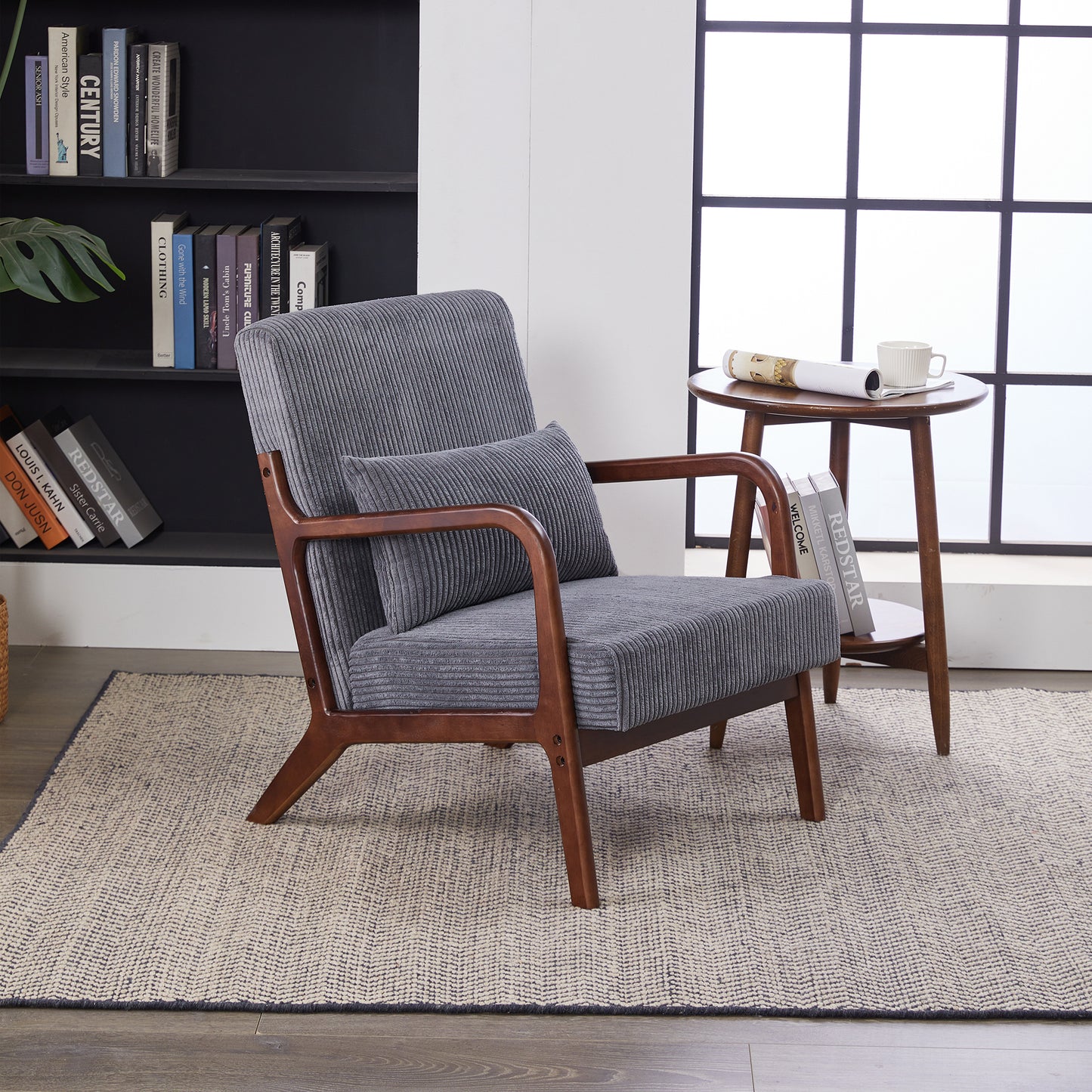 Mid-Century Modern Accent Chair - Antique Dark Grey Upholstered Armchair