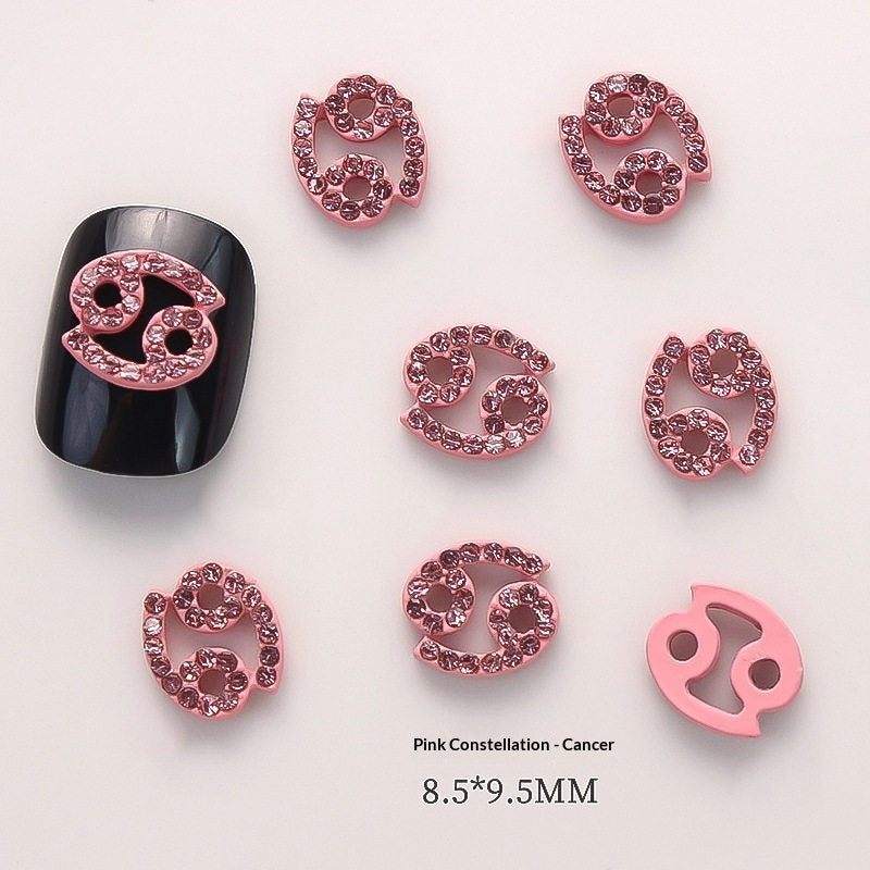 12-Piece Zodiac Sign Nail Art Decorations Set - Trendy 3D Nail Tips for Aries Leo Pisces