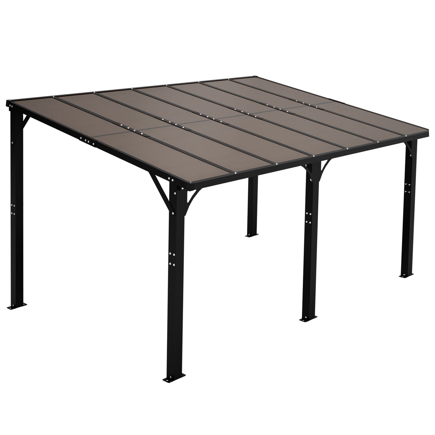 14x10 FT Hardtop Gazebo with Polycarbonate Roof - Brown