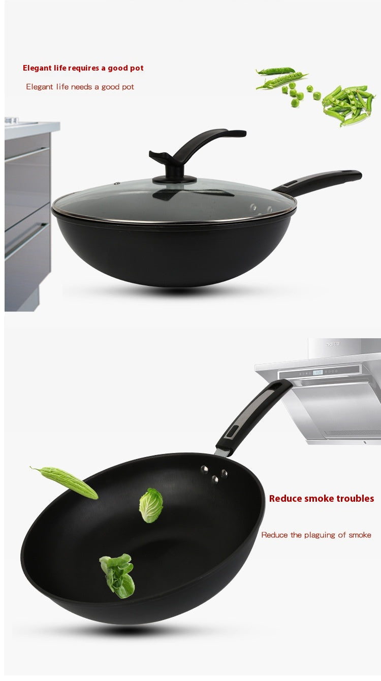 Non-Stick Iron Wok with Double Bottom - 30cm, 32cm, 34cm Sizes