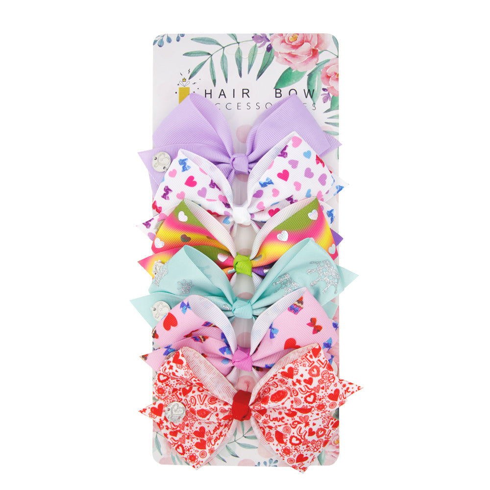 Children's Heart Bow Hair Clips - 6 Pack